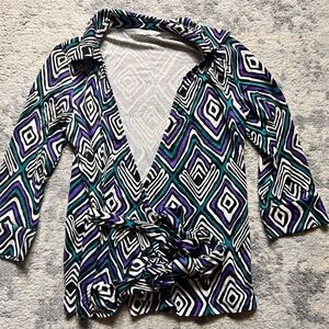 Diane Von Furstenberg Geometric Black, White, Blue, and Purple Top